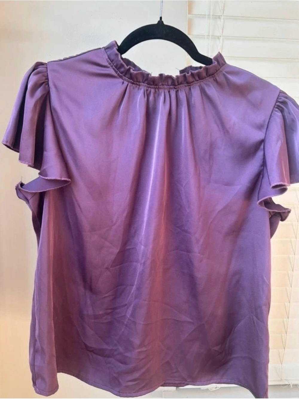 SHEIN Lavender Ruffle Neck Flutter Sleeve Blouse